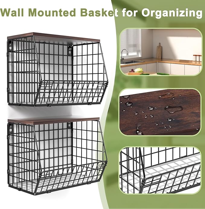 2 Tier Fruit Bowl Fruit Basket for Kitchen Counter Stackable Wall Mounted - Image 7