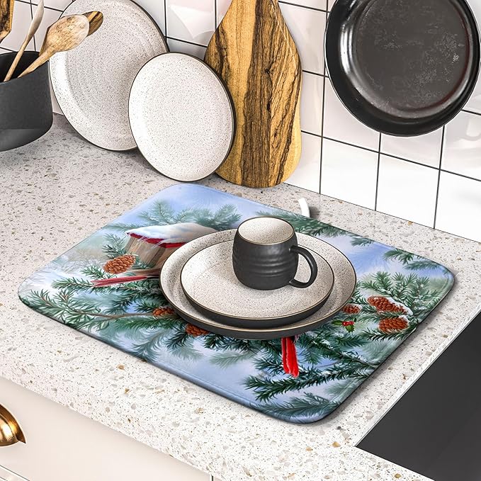 Winter Red Cardinal Bird Dish Drying Mat - Image 5