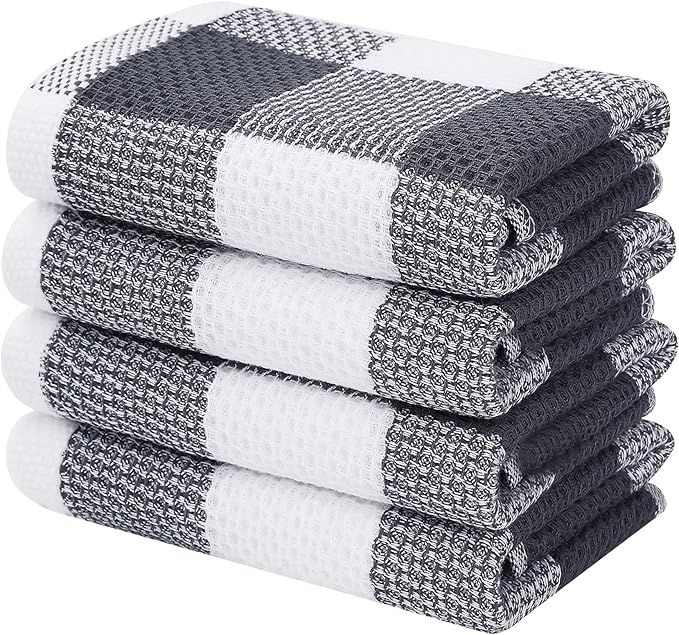 Homaxy 100% Cotton Waffle Weave Check Plaid Kitchen Towels, 13 x 28 Inches by Homaxy