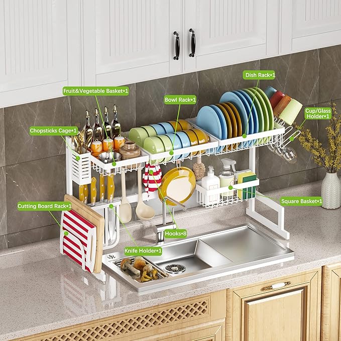PUSDON Over Sink Dish Drying Rack Stainless Steel, Adjustable Large Dish Drainer - Image 7