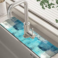 Kitchen Sink Splash Guard Faucet Mat Abstract Teal and Grey Geometric Absorbent by Unknown