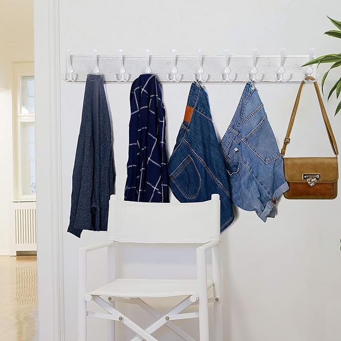 WEBI Coat Rack Wall Mount White, 38 9/16" Long Coat Hooks Wall Mounted - Image 5