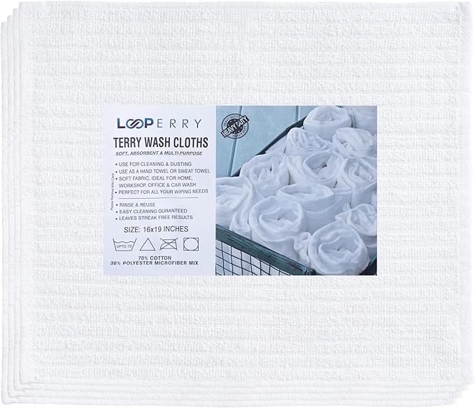 Looperry White Terry Cloth Rags 16"x19" Inches Ribbed - Image 7