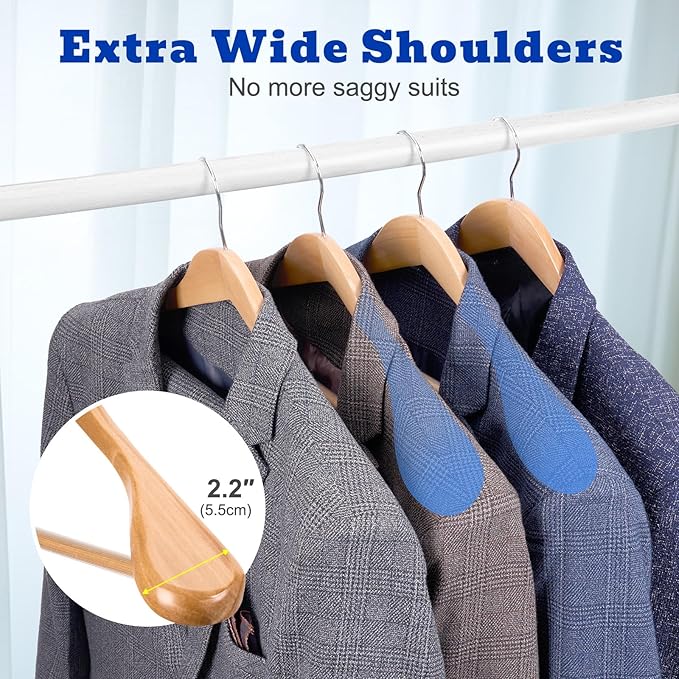 HOUSE DAY Wood Suit Hangers for Men, Smooth Wide Shoulder Wooden Hanger - Image 3