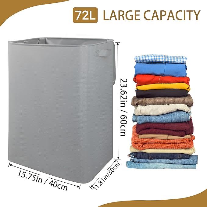 Foldable Laundry Hamper with Lid & Laundry Bag with Drawstring, Portable - Image 2