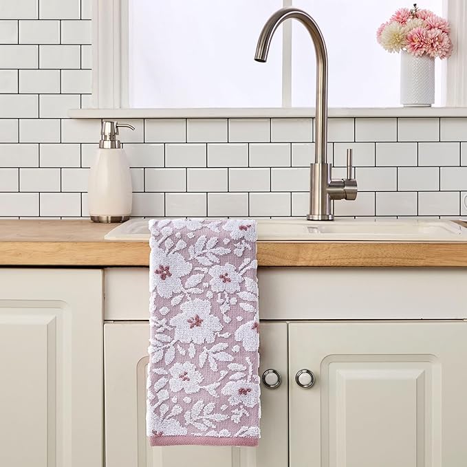 SKL Home Floral Jacquard 100% Cotton 2pc Hand Towel Set, Reversible & Decorative - Image 4