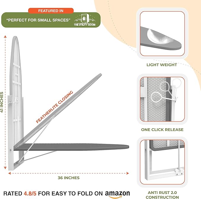 Xabitat Wall Mounted Ironing Board, 36.2" X 12.2" Compact Mount Fold Down Iron - Image 4