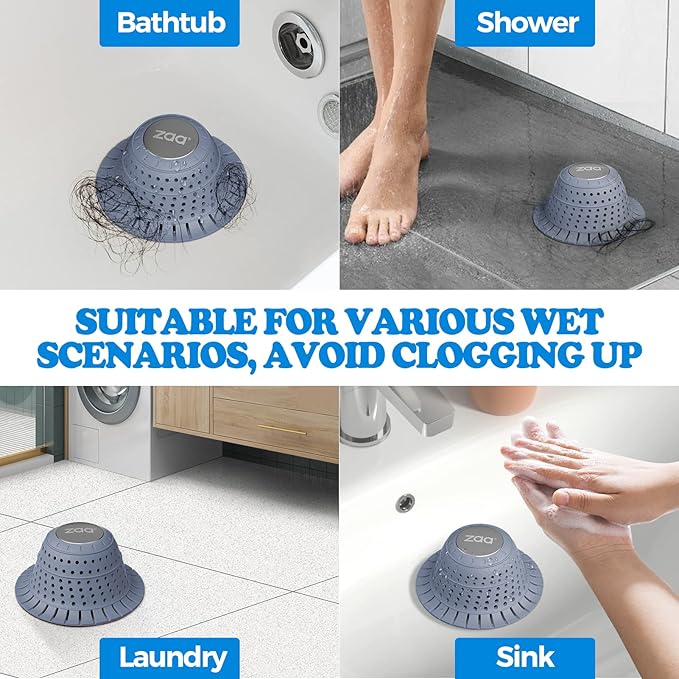 zaa Bathtub Drain Hair Catcher, Premium Silicone Collapsible 2 Pack Drain - Image 2