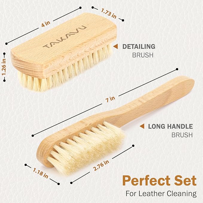 TAKAVU Leather & Upholstery Cleaning Brush Set, Pure White Boar Hair Bristle - Image 2