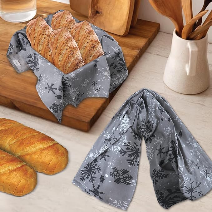 Urban Villa Christmas Kitchen Towels Grey Snowflake Print Premium Quality 100% - Image 5