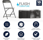 Flash Furniture Hercules Set of 10 Indoor/Outdoor Heavy-Duty Plastic Folding Chairs, Foldable Commercial Stacking Chairs with 650-lb. Static Weight Capacity, Black - Image 3