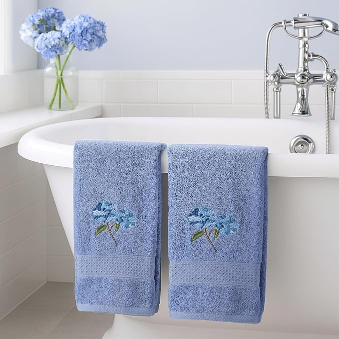 2 Pcs Hydrangea Hand Towels Blue Hydrangea Floral Bathroom Decor 14x29 Inch - Image 6
