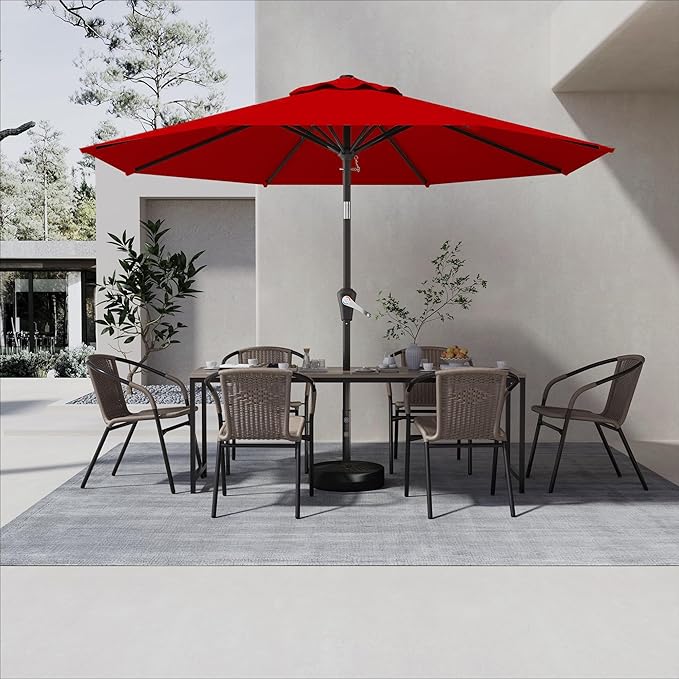 AreShark 9 FT Patio Umbrella for Outdoor, Outdoor Umbrella with Push Button Tilt and Crank, Outdoor Patio Umbrellas with 8 Sturdy Ribs for Market, Garden, Deck, Backyard, Pool (Cherry Red) - Image 6