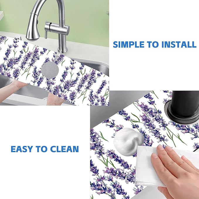 Watercolor Lavender Bunches Kitchen Sink Splash Guard Mat Absorbent Fast Drying - Image 5