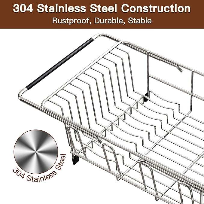 Over the Sink Expandable Dish Drainer Drying Rack In Stainless Steel - Image 4