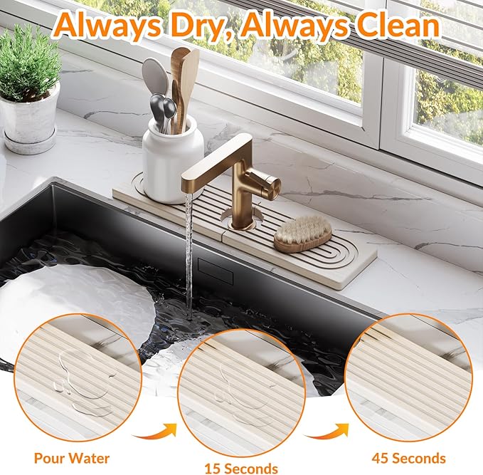 15.7 Inch Stone Faucet Mat for Kitchen Sink Splash Guard, Diatomite Sink - Image 3