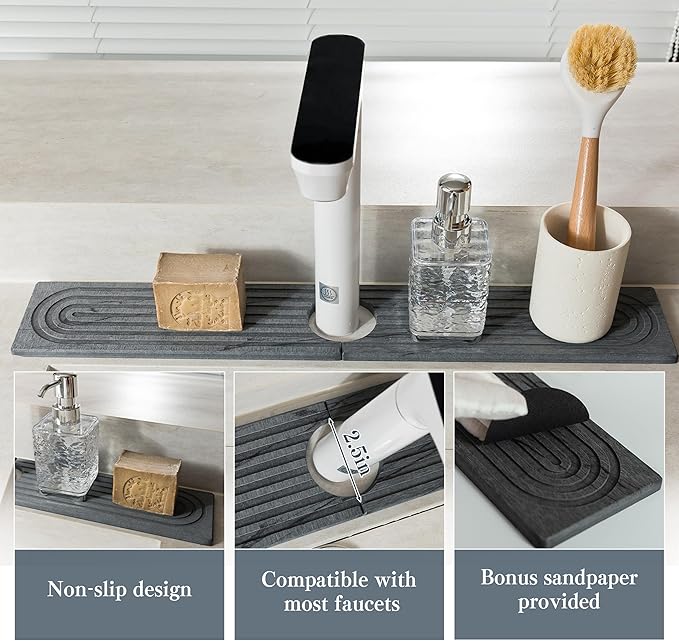 Stone Faucet Mat for Kitchen Sink, Quick Drying Mats, Water Absorbing Guard & - Image 5