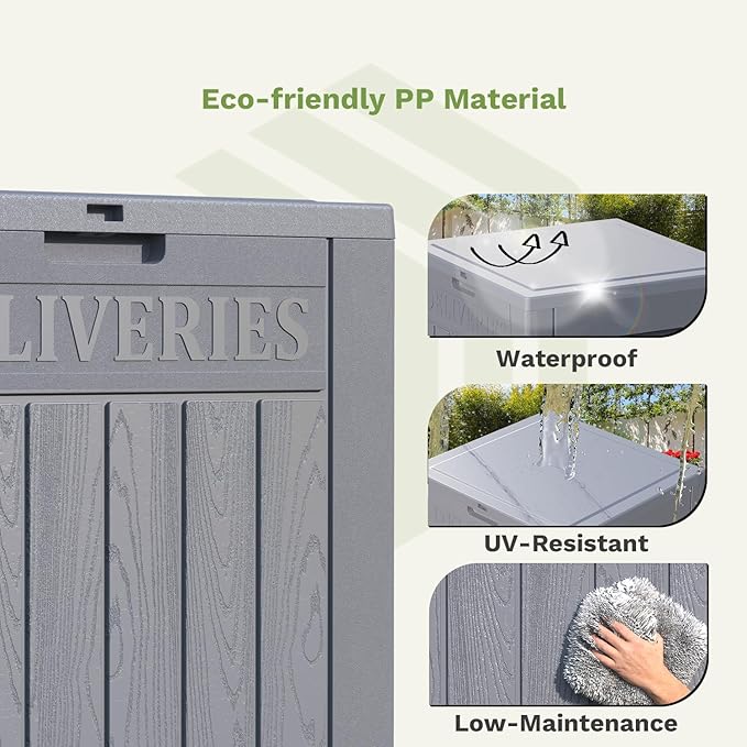 Patiowell 48-Gallon Resin Package Delivery Box for Outside, Waterproof Storage Deck Box with Lockable Secure (Grey) - Image 6