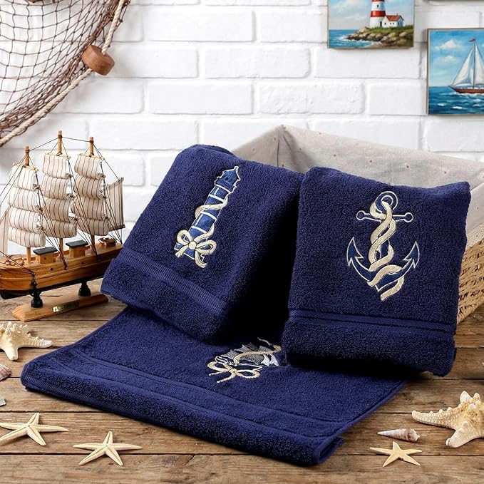 3 Pack Coastal Nautical Hand Towels - Image 2