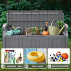 Flamaker 80 Gallon Storage Bench with Cushions Outdoor Indoor, Durable All-Weather Seating with Hidden Storage, Lockable Deck Box for Garden, Patio, Poolside (Grey) - Image 6