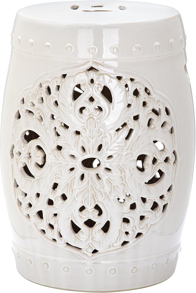Safavieh Flora Glazed Ceramic Decorative Garden Stool, Cream - Image 3