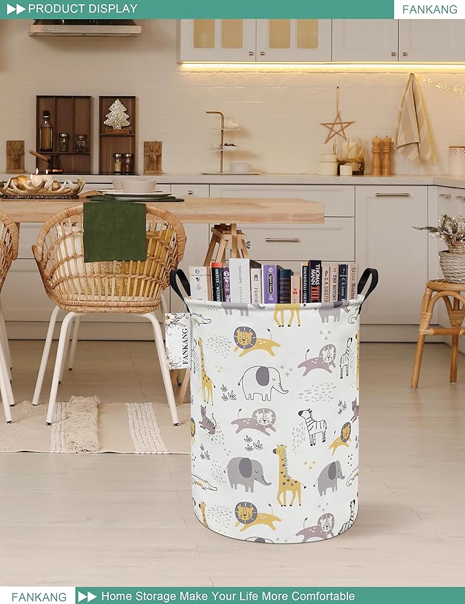 FANKANG Storage Basket, Nursery Hamper Canvas Laundry Basket Foldable - Image 4