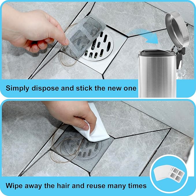 30 PC Disposable Shower Drain Hair Catcher Stickers 4"x4" Strong Adhesive Mesh - Image 6