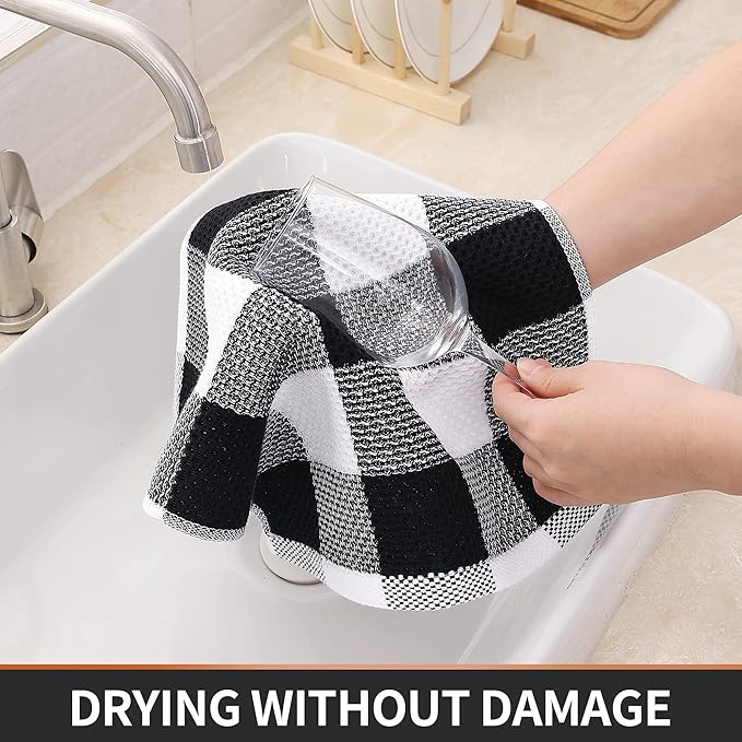 Homaxy 100% Cotton Waffle Weave Check Plaid Dish Cloths, 12 x 12 Inches - Image 3
