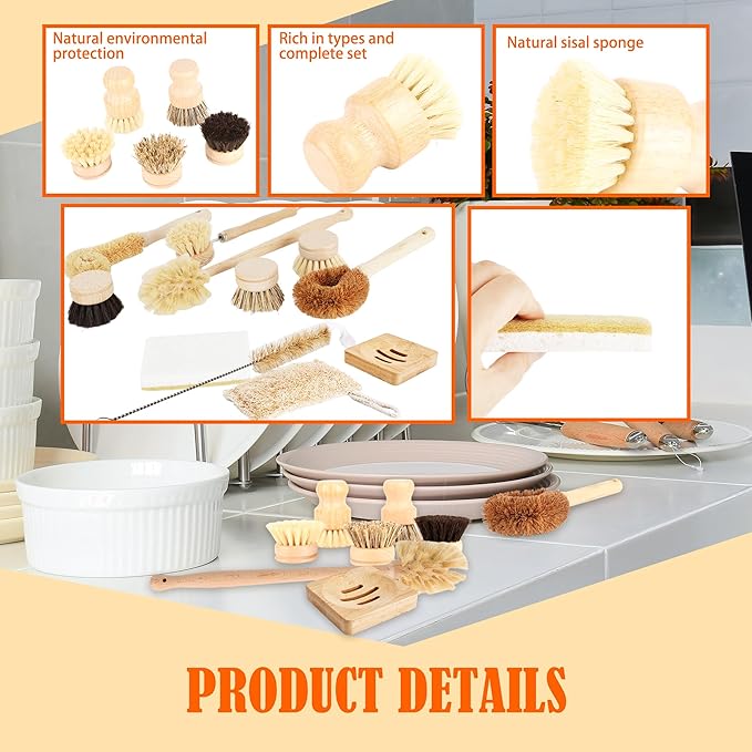 15 Pcs Bamboo Dish Brush Set - Image 3