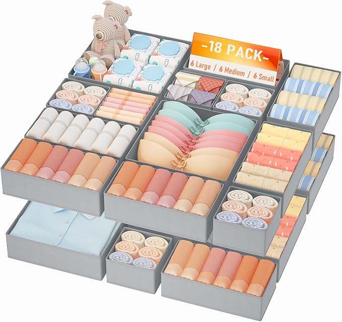 DIMJ Drawer Organizer Clothes Storage- 18 Pack Baby Dresser Organizer by DiMJ
