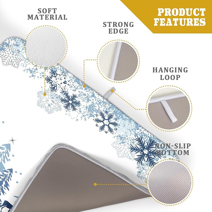 Giwawa Winter Blue Snowflake Dish Drying Mat Christmas Tree Kitchen Counter - Image 4