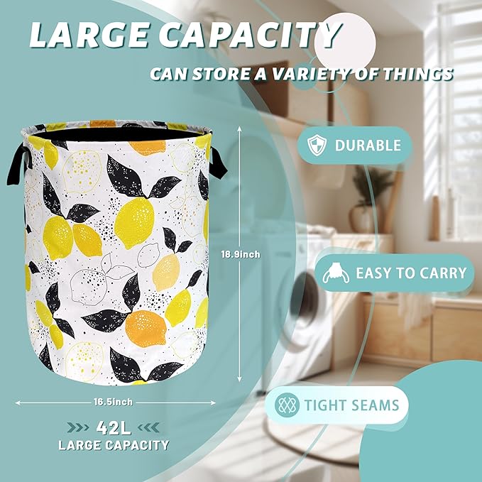 Lemons Laundry Hamper Boho Tropical Fruit Colorful Laundry Basket - Image 2