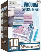HIBAG Vacuum Storage Seal Bags, 10 Jumbo Space Saver Vacuum Sealer Bags by HIBAG