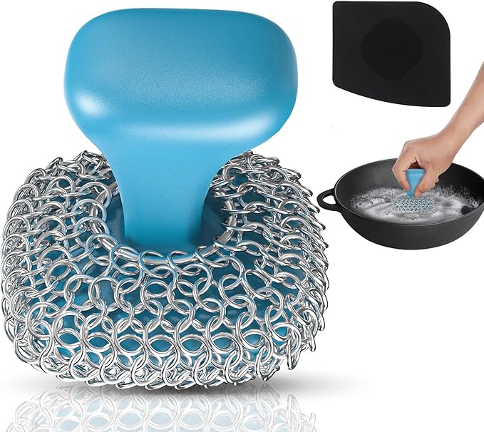 Cast Iron Scrubber | Dish Scrub Brush | 316 Cast Iron Cleaner Chainmail Scrubber by Purgreat