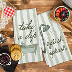 Sage Green Hand Towels for Bathroom Set of 2, Splish Splash Bathtub Dish Tea - Image 3
