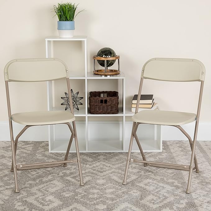 Flash Furniture Hercules Series Plastic Folding Chair - Beige - 4 Pack 650LB Weight Capacity Comfortable Event Chair-Lightweight Folding Chair by FlashFurniture