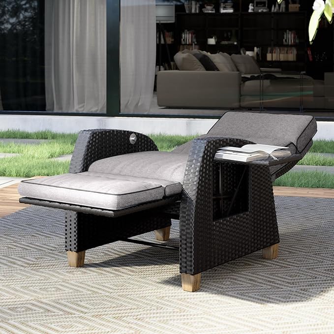 Grand patio Outdoor Reclining Chairs with Extended Footrest 2-Piece Adjustable WickerPatio Lounge Recliner up to 15 with Flip Side Table, Cool Grey - Image 6