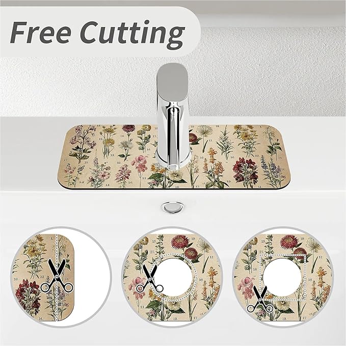 Kitchen Sink Splash Guard，Vintage-wildflowers Faucet Mat Sink Gadgets-Super - Image 5