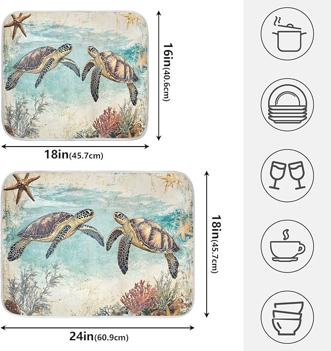 Vintage Ocean Sea Turtle04 Dish Drying Mat - Image 2