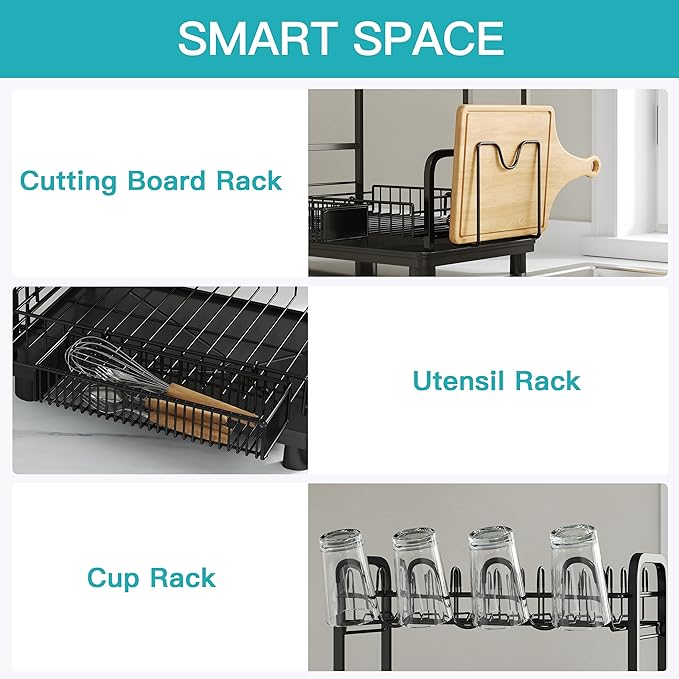 romision Capacity Dish Drainers Drying Rack, Metal Stainless Steel Rust Proof - Image 6
