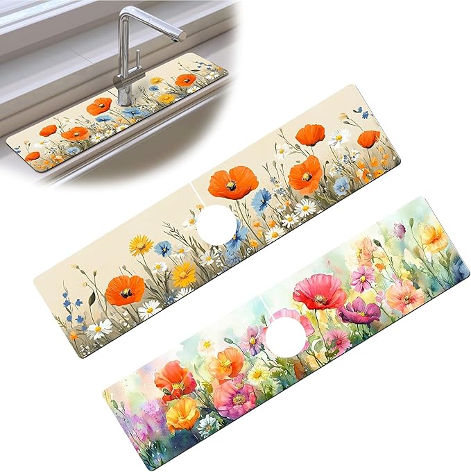 Bimkole 2 PCS Faucet Absorbent Mat, Kitchen Faucet Sink Splash Guard Wraparound by Bimkole