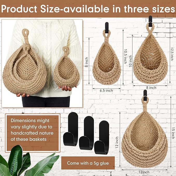 Honeydak Boho Decor Hanging Wall Baskets - Image 2
