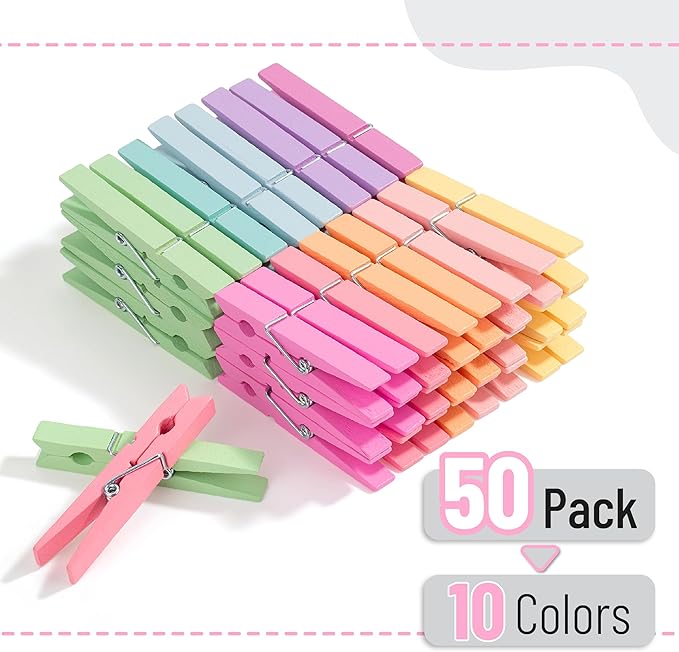 Mr. Pen- Wooden Clothes Pins, Natural Wood, 50 Pack, 2.9 Inch, Pastel Colors - Image 2