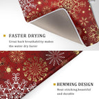 Red Snowflake Dish Drying Mat for Kitchen Counter Holiday Super Absorbent - Image 3