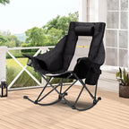Oversized Rocking Camping Chair with Headrest & Cup Holder - 400lbs Capacity, 600D Oxford Fabric, Easy Fold Portable Outdoor Rocker Chair for Camping, Backyard, Beach, Light Gray - Image 2