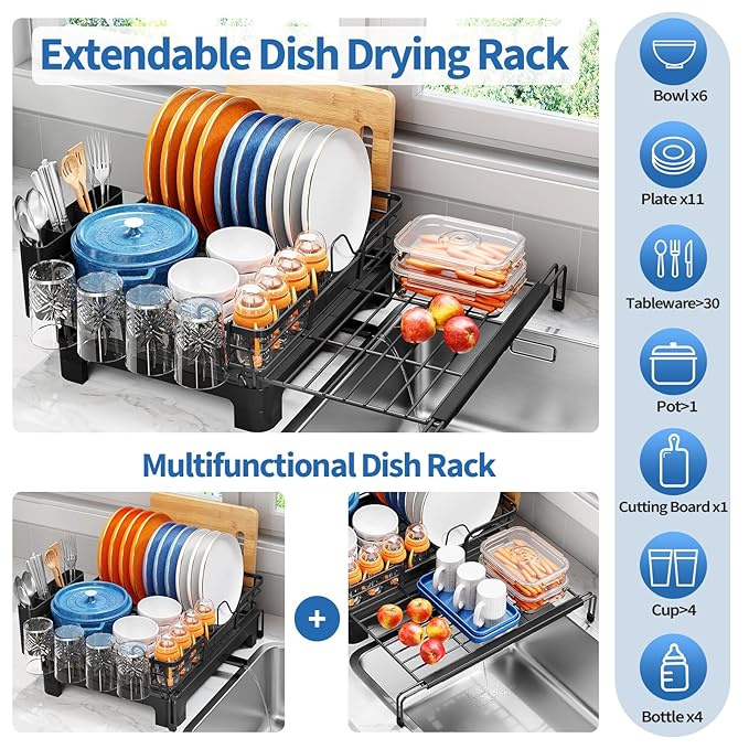 TOOLF Extendable Dish Drying Rack, 2 in 1 Multifunction Dish Rack - Image 2