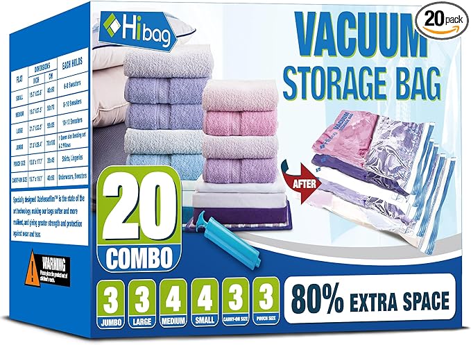 Vacuum Storage Bags, Space Saver Vacuum Seal Storage Bags 20-Pack Sealer Bags by HIBAG