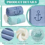 3 Pack Nautical Hand Towels for Bathroom 100% Cotton Embroidered Beach Bathroom - Image 3