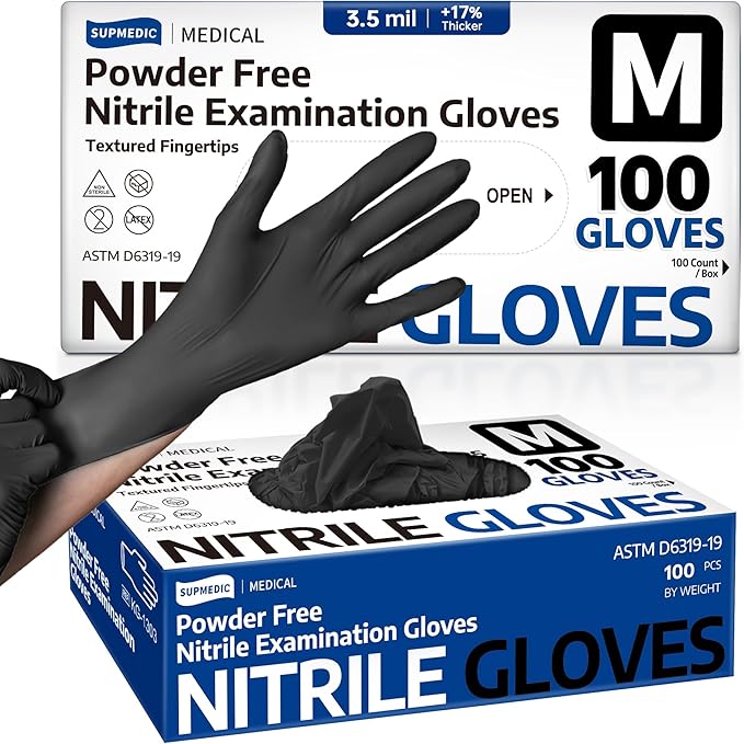 Medical Soft Max™ Black Nitrile Disposable Gloves, Latex-Free & Powder-Free by Supmedic