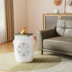 EFU Resin Garden Stool Indoor Outdoor,Decorative Antique Classic-Like Appearance, Waterproof UV Resistant Lightweight Sturdy,for Living Room, Garden Room, Patio(White) - Image 2